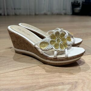 Refresh Belle Cork Wedges with Beaded Flowers